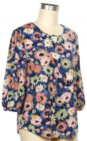 Southern Lady 3/4 Sleeve New Denim Floral Print Top
