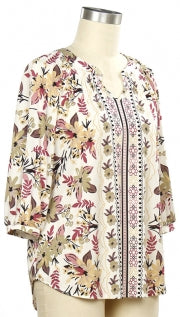 N Touch 3/4 Sleeve Border Print Top