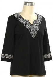 N Touch 3/4 Sleeve Ellis Embroidered Top