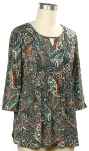 Links 3/4 Sleeve Paisley Print Top