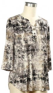 Links 3/4 Sleeve Grey Tan Top