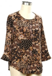 Links 3/4 Sleeve Floral Patch Print Top