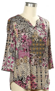 Links 3/4 Sleeve Buying Time Patch Print Top