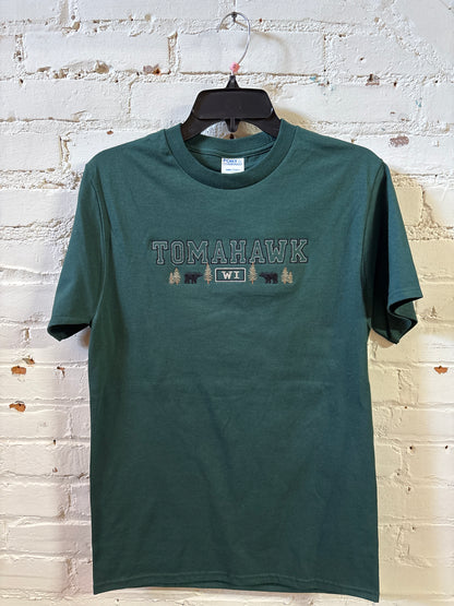 Tomahawk Embroidered Bear With Trees T-Shirt