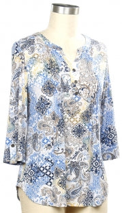 Southern Lady Denim Amazing Patch Print Top