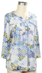 N Touch Denim Diva Print Placket Top