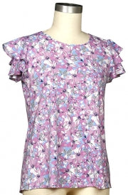 Southern Lady Denim Impressive Flower Print Top