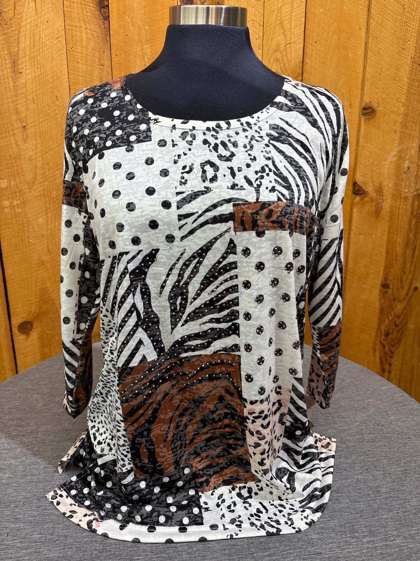 Creation 3/4 Sleeve Safari Tee With Bling