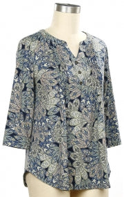 Links Denim Society Peacock Print Top