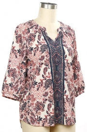N Touch Denim Darling Peasant Print Top