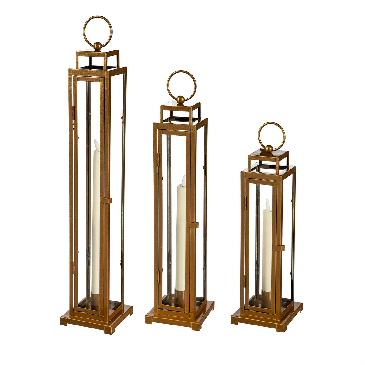 VivaStyle Indoor LED Gold Taper Candle Lantern