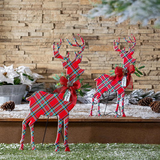 Plaid Reindeer Metal Garden Statue