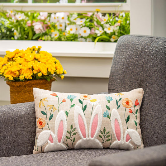 Floral Bunny Lumbar Pillow