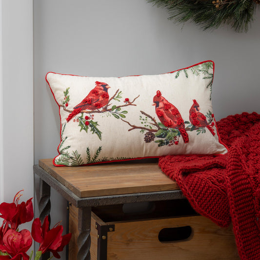 Cardinal on Branches Lumbar Pillow