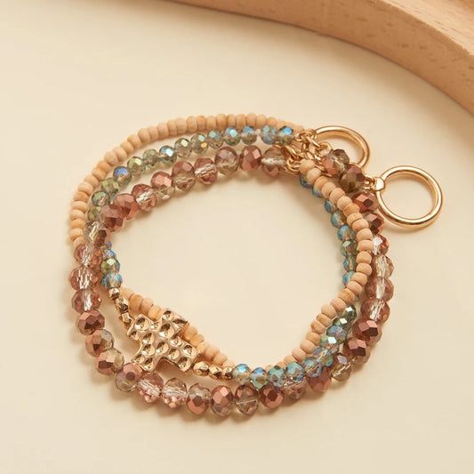 Estee Cross Glass Bead Toggle Bracelet