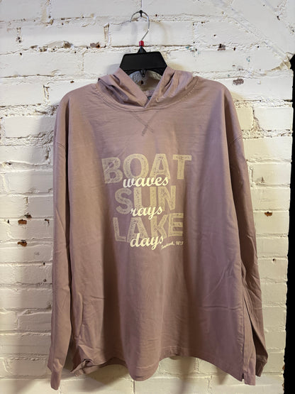 Tomahawk Boat Waves Sun Rays Lake Days Long Sleeve Hoodie Tee