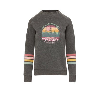 My Happy Place Striped Sleeve Crewneck