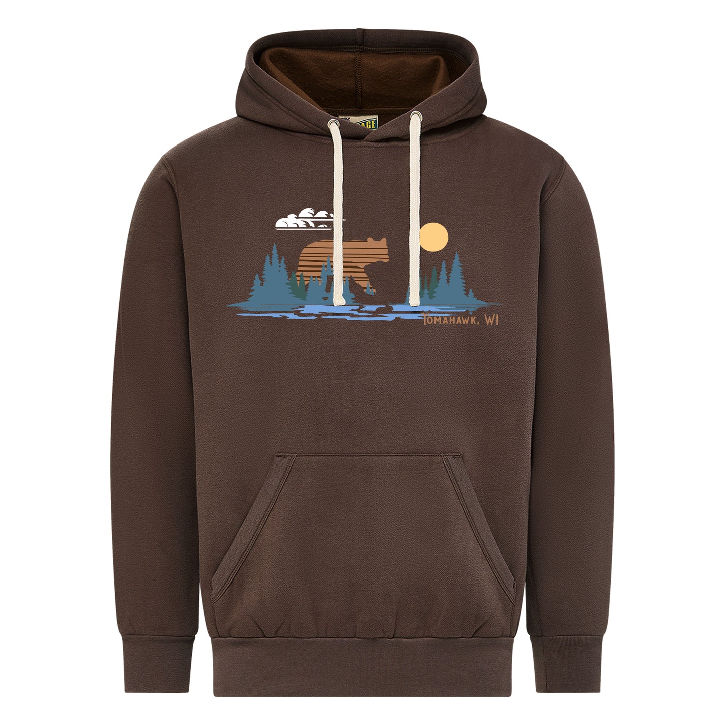 Tomahawk Bear Lake Scene Vintage Fleece Hoodie