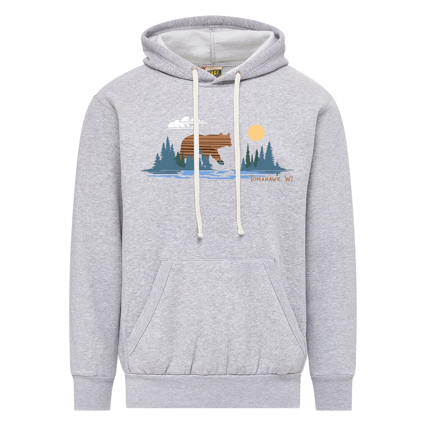 Tomahawk Bear Lake Scene Vintage Fleece Hoodie