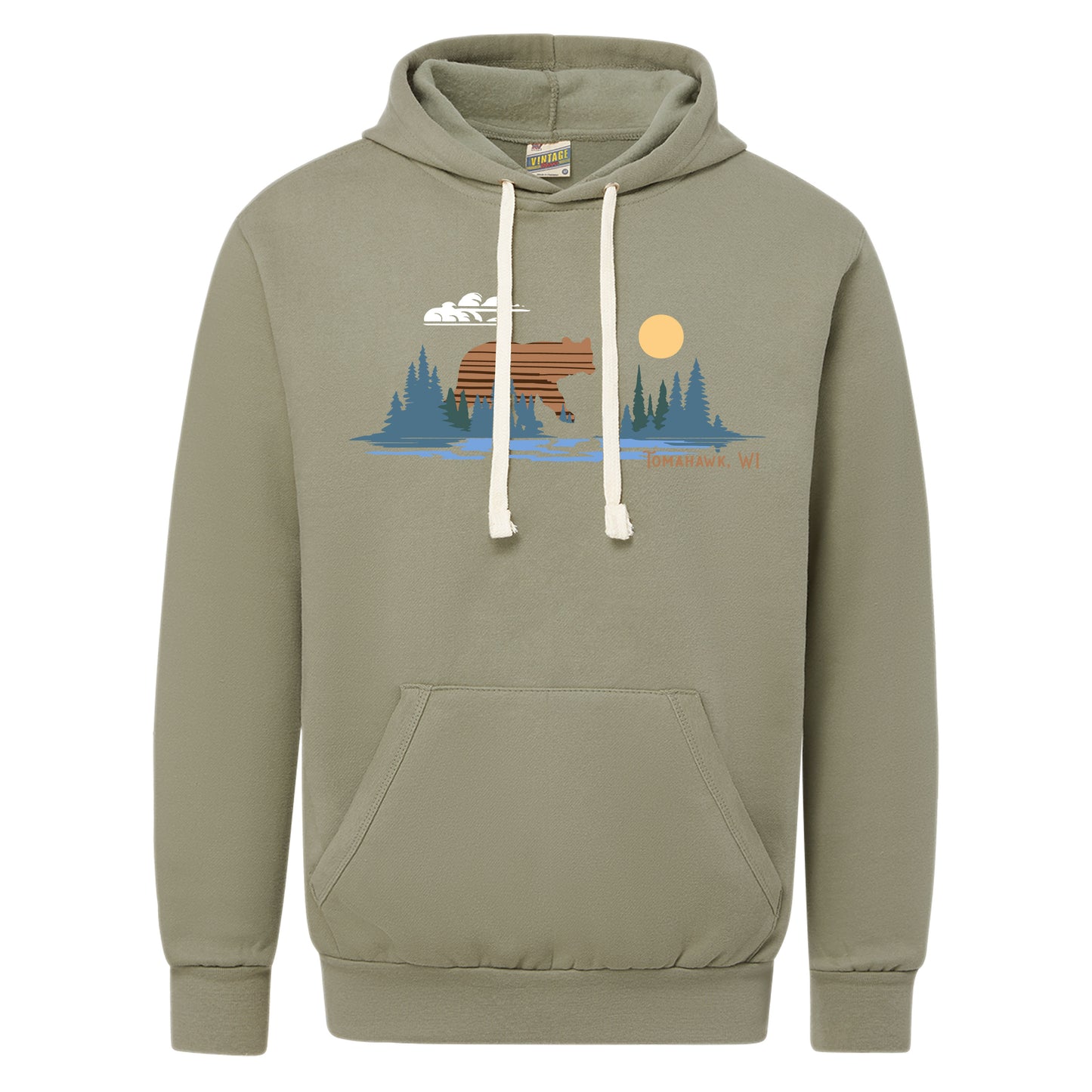 Tomahawk Bear Lake Scene Vintage Fleece Hoodie