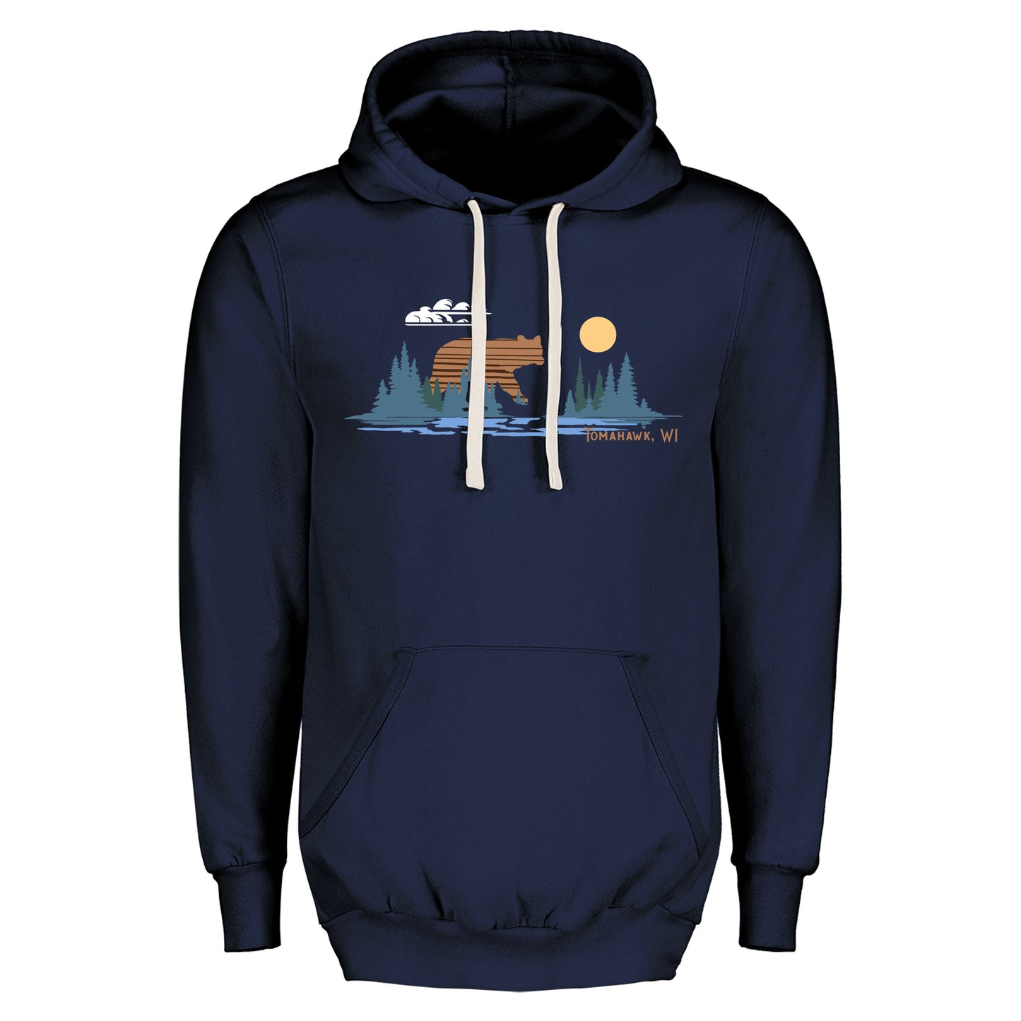 Tomahawk Bear Lake Scene Vintage Fleece Hoodie