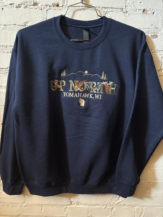 Tomahawk Embroidered Up North Animals Crewneck