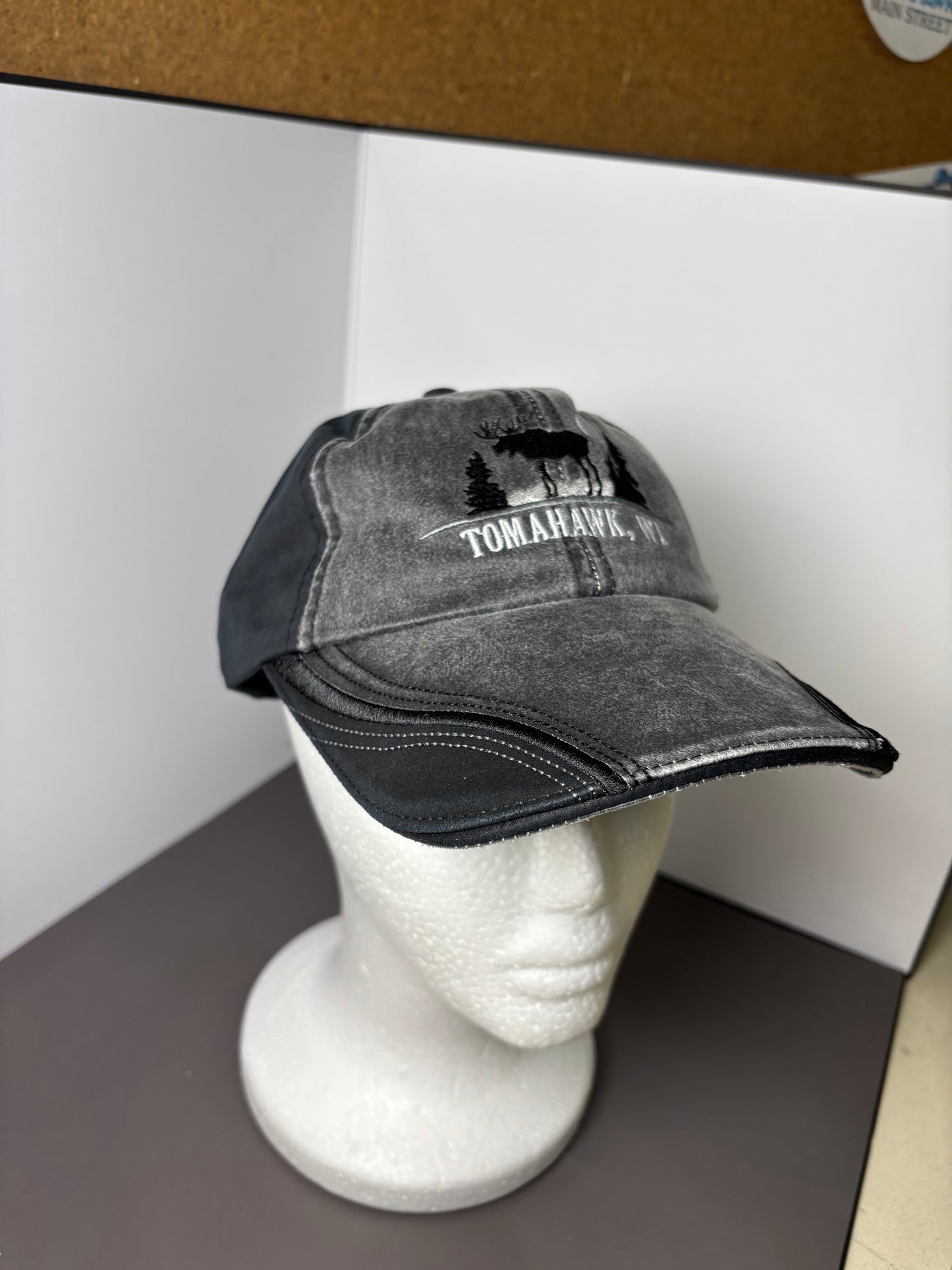 Two Tone Gray Cap with Moose in the Woods