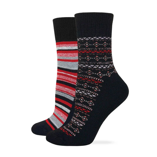 Wise Blend Ladies Merino Wool Fair Isle Stripe Micro Crew Socks - 2 Pack