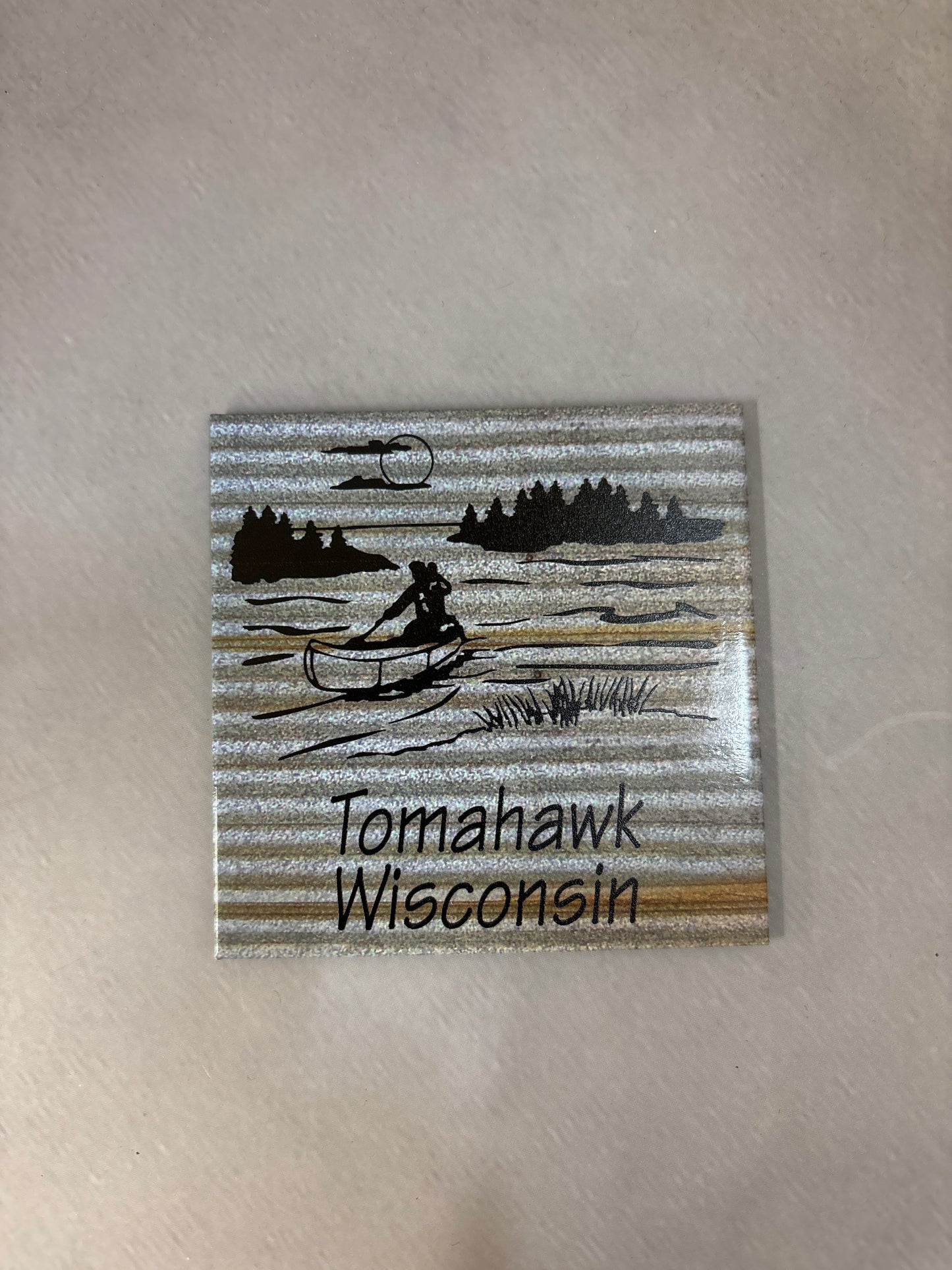 Corrugated Metal Canoe Tomahawk Magnet