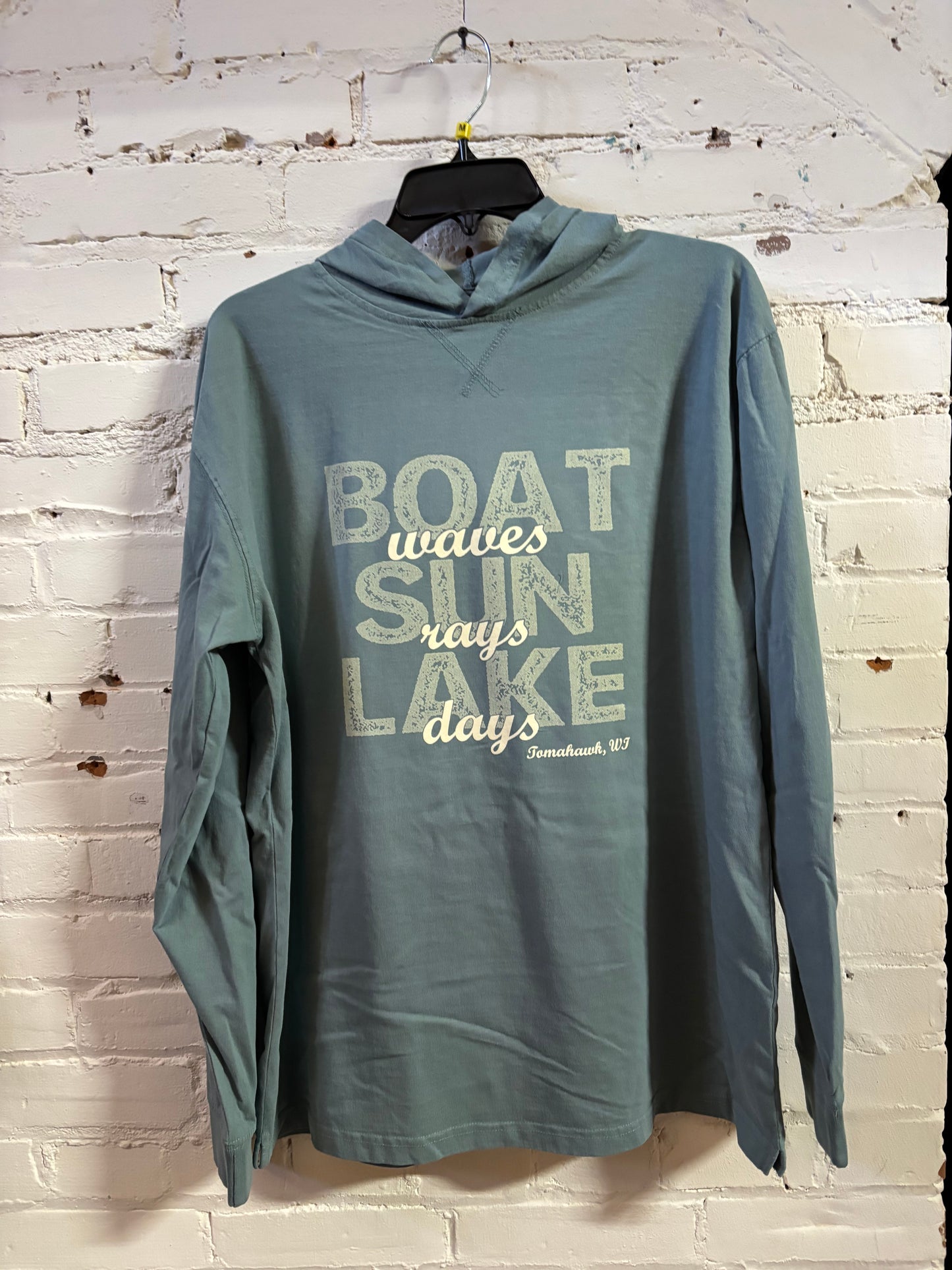 Tomahawk Boat Waves Sun Rays Lake Days Long Sleeve Hoodie Tee