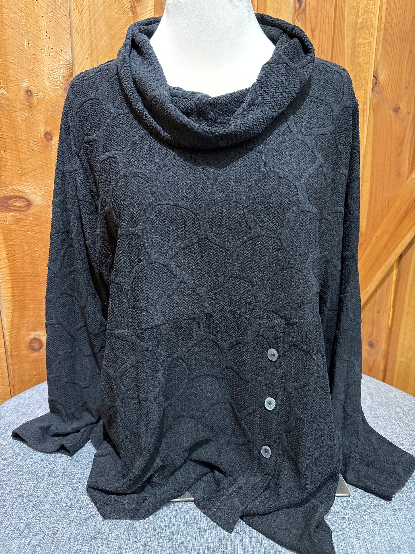 Creation Black Turtle Neck Side Button Top