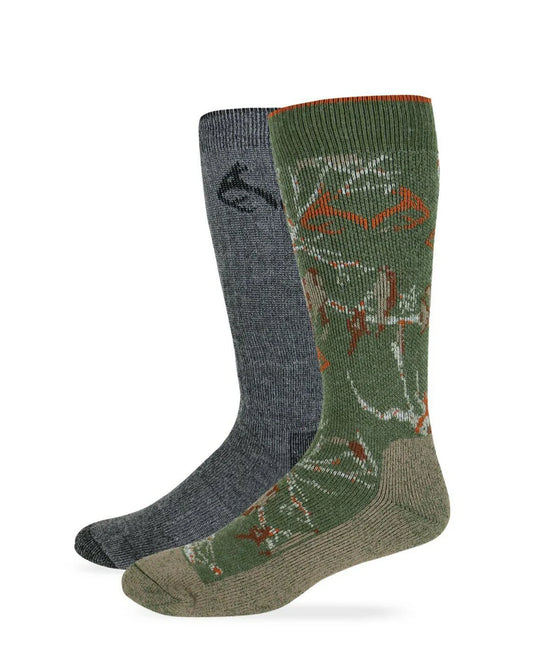 Realtree Men's Camo Merino Wool Blend Mid Calf Boot Socks - 2 Pack