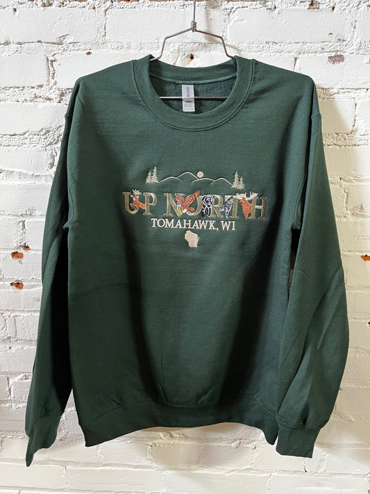 Tomahawk Embroidered Up North Animals Crewneck