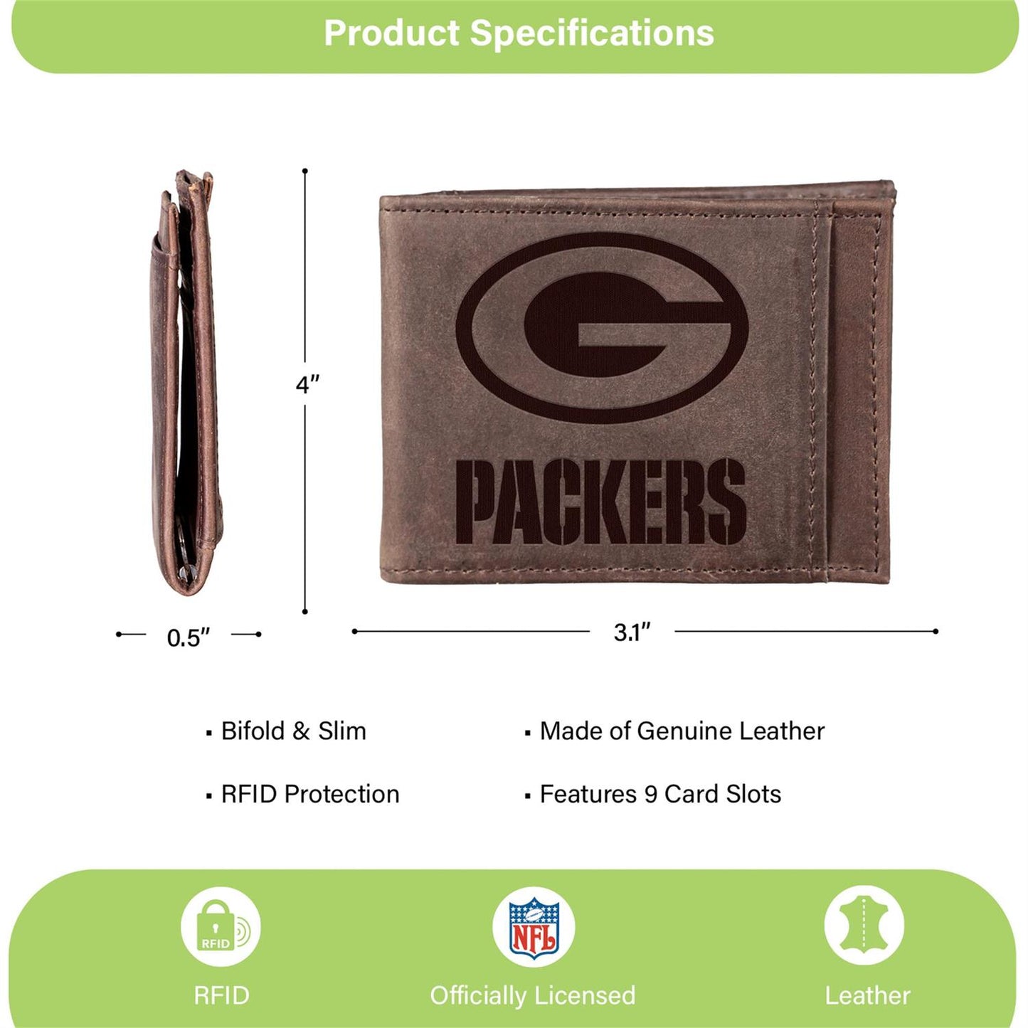 Green Bay Packers Front Pocket Wallet w/ RFID