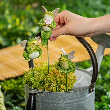 Winged Frog Metal and Ceramic Plant Pick