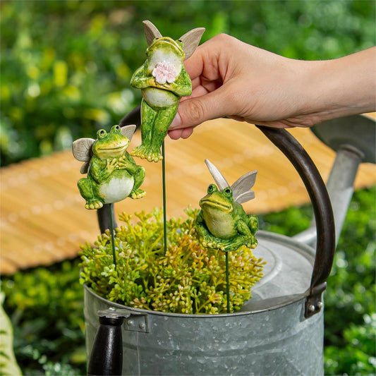 Winged Frog Metal and Ceramic Plant Pick