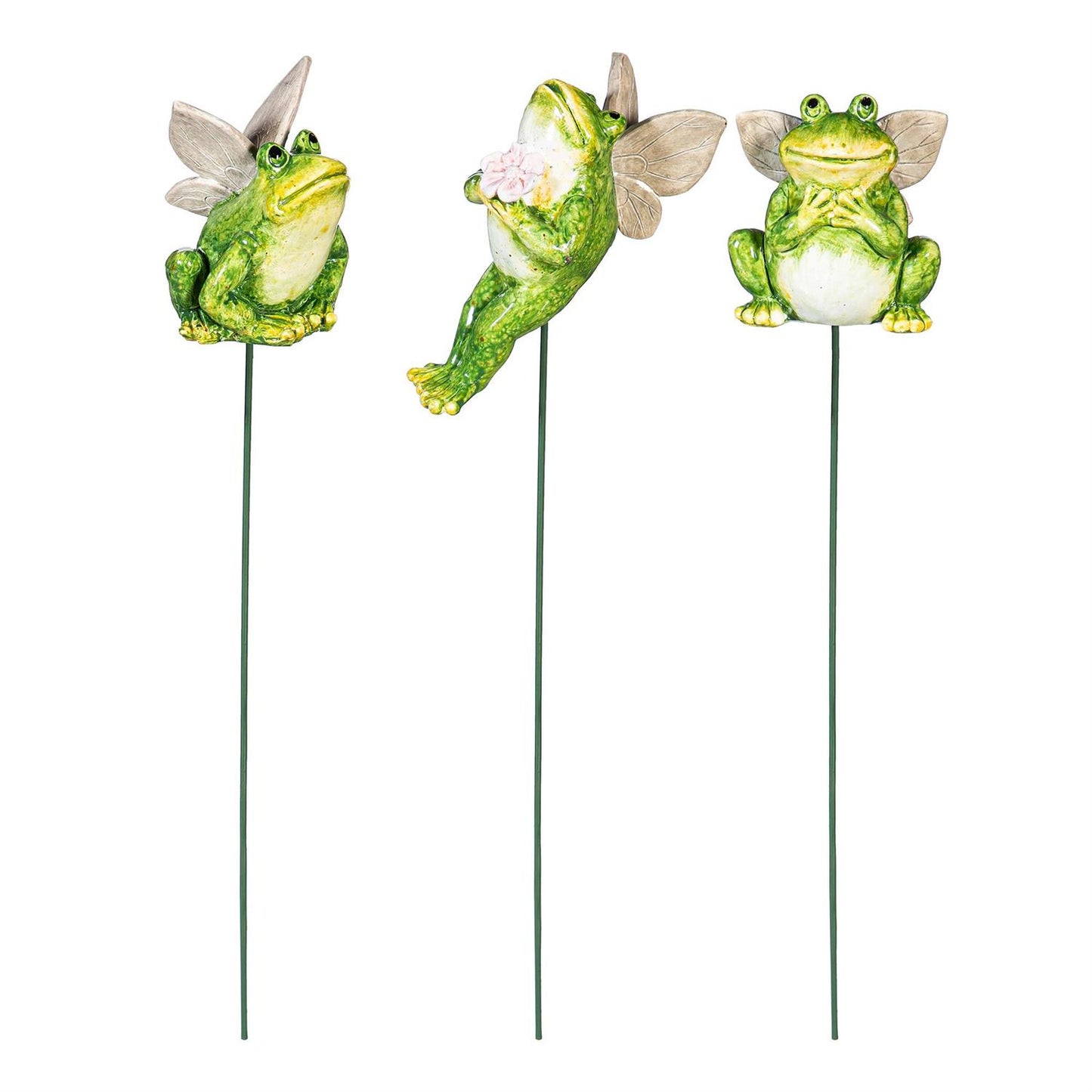 Winged Frog Metal and Ceramic Plant Pick