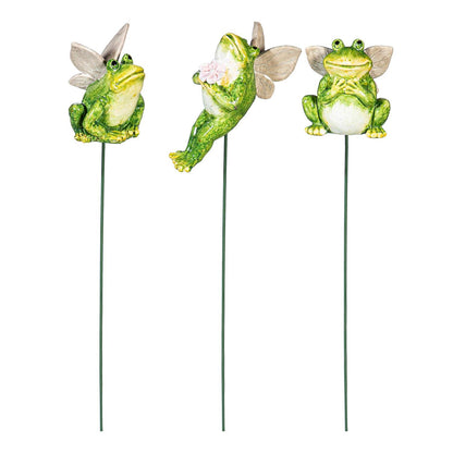 Winged Frog Metal and Ceramic Plant Pick
