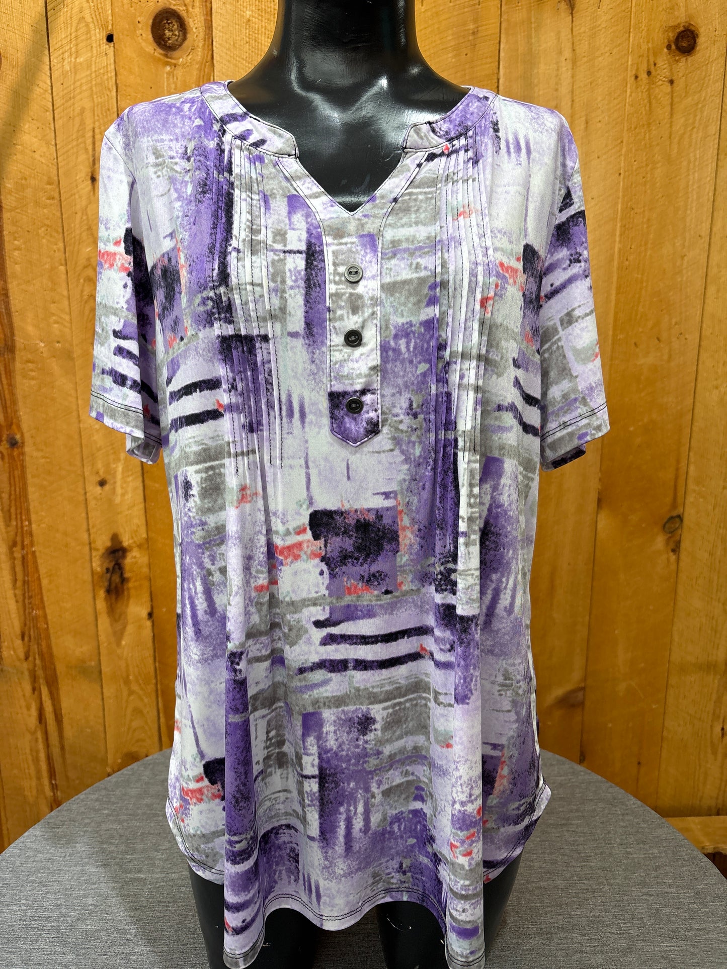 Short Sleeve Purple Abstract Print Top