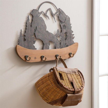 Metal and Wood Wall Decor With Hooks