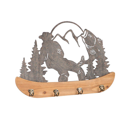 Metal and Wood Wall Decor With Hooks