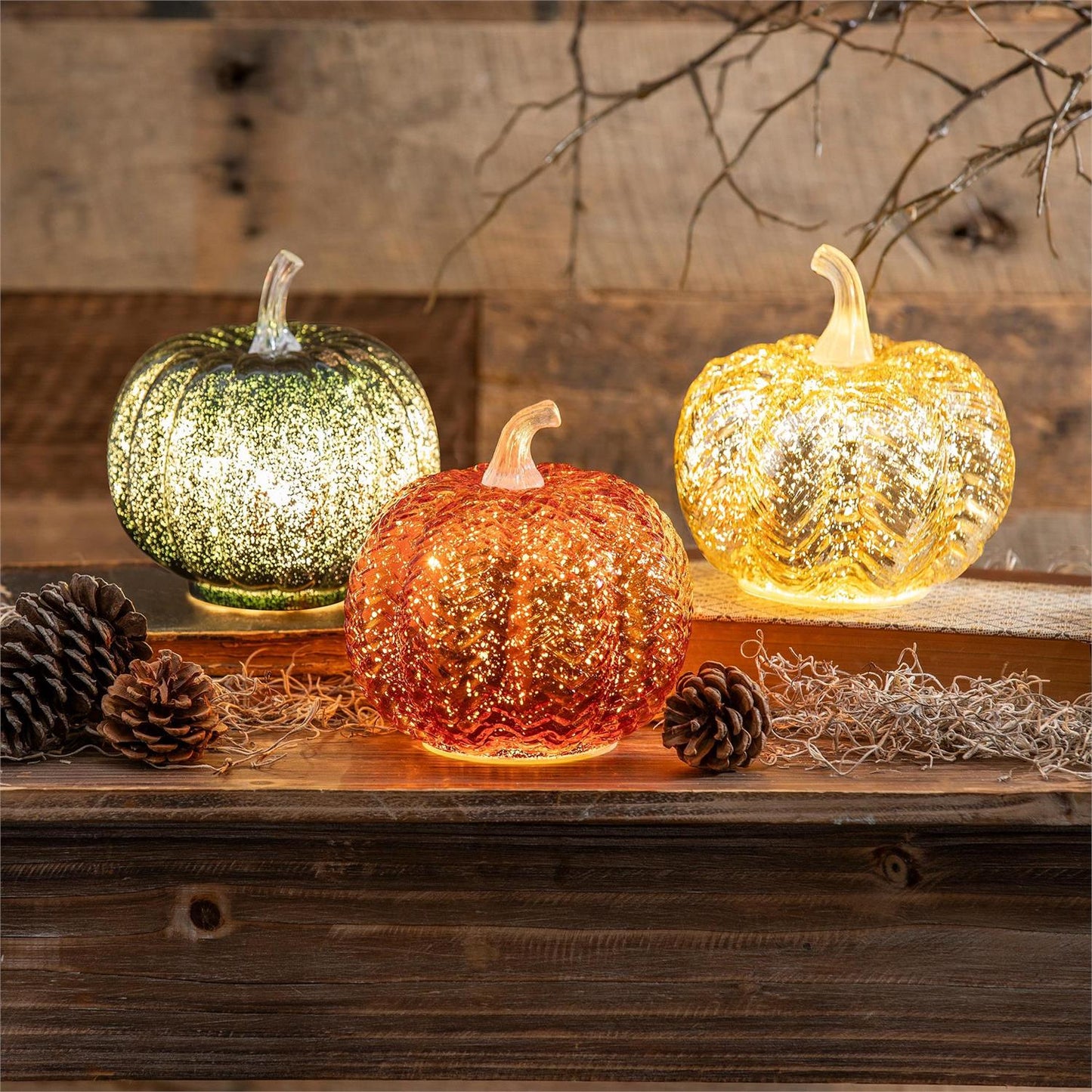 Harvest Blossom LED Glass Pumpkin Table Decor
