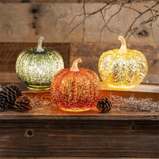 Harvest Blossom LED Glass Pumpkin Table Decor