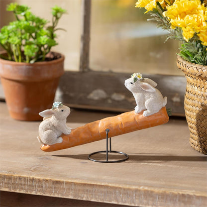Resin Bunny on Carrot Seesaw Table Decor