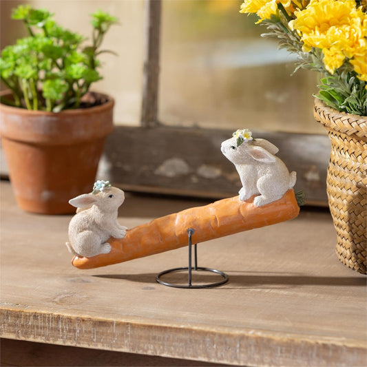 Resin Bunny on Carrot Seesaw Table Decor