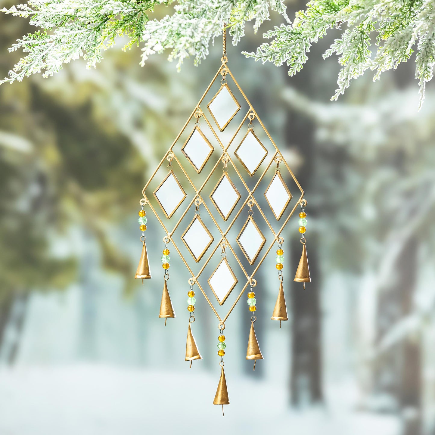 Diamond Shaped Metal and Glass Wind Chime