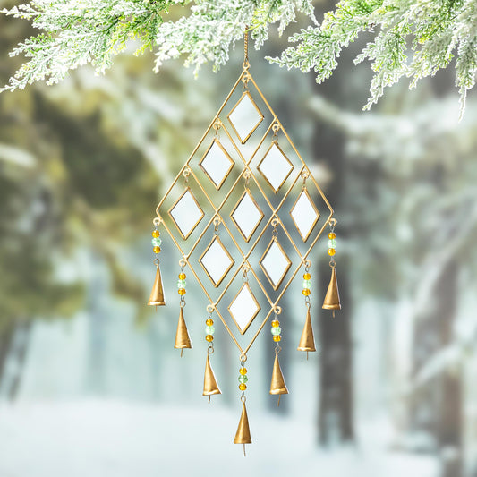 Diamond Shaped Metal and Glass Wind Chime