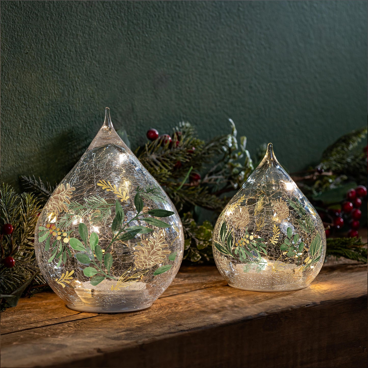 Shades of Green Glass Teardrop Table Decor