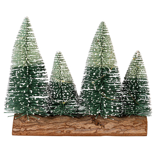 Shades of Green Trees on Log LED Table Decor