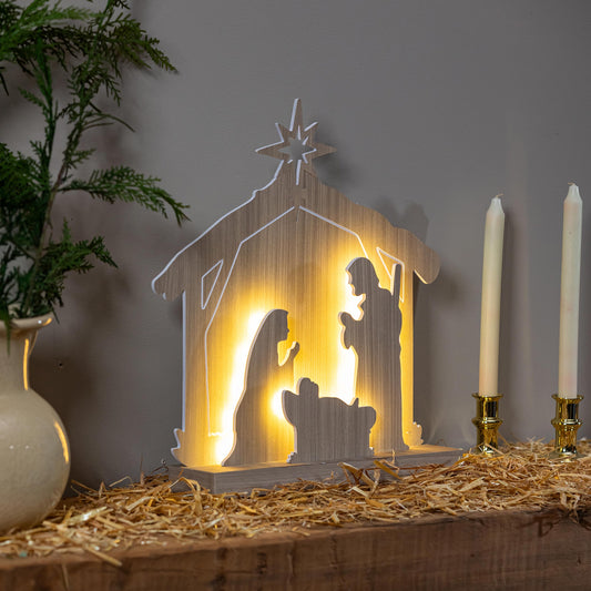 Wood Decor LED Nativity Scene